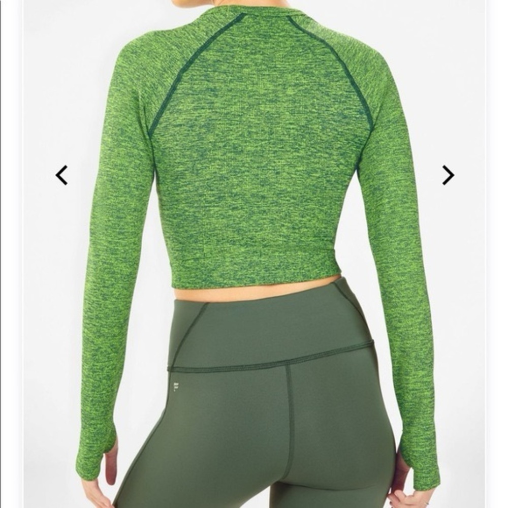Fabletics Bri Ribbed Long Sleeve Cropped Top Women’s Size XL Green Activewear - Picture 6 of 6